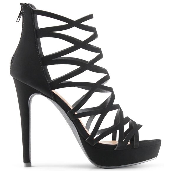 Black Strappy High Heel Platform Sandals With Zipper Back Closure Women’s (8.5) - Picture 2 of 8